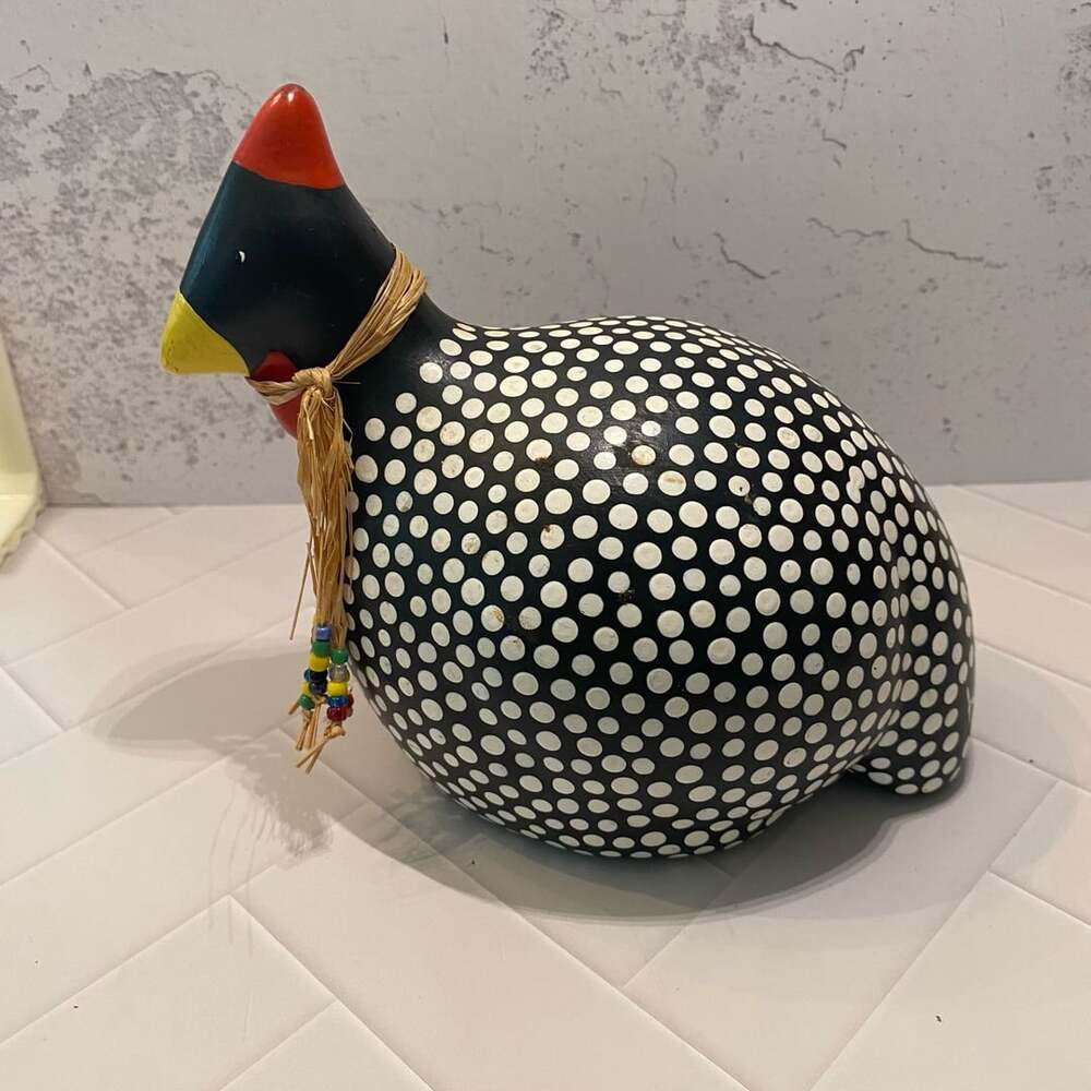 Hand Carved and Painted Guineafowl Black White Polka Dot